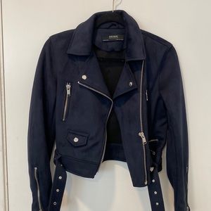 NWT navy faux suede Zara moto jacket